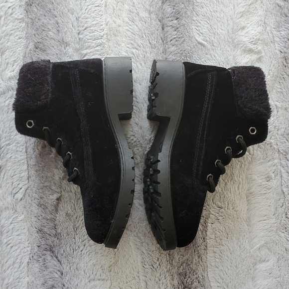 Girls' Black Velour Combat Boots - Picture 2 of 5